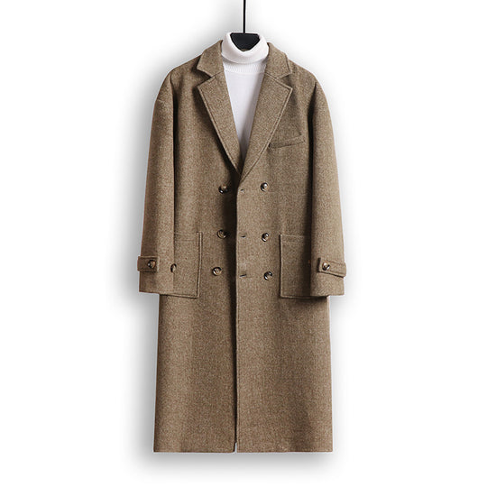 Herren Doppelreihiger Wollmix-Longcoat mit fallendem Revers und Pattentaschen Shop Nory