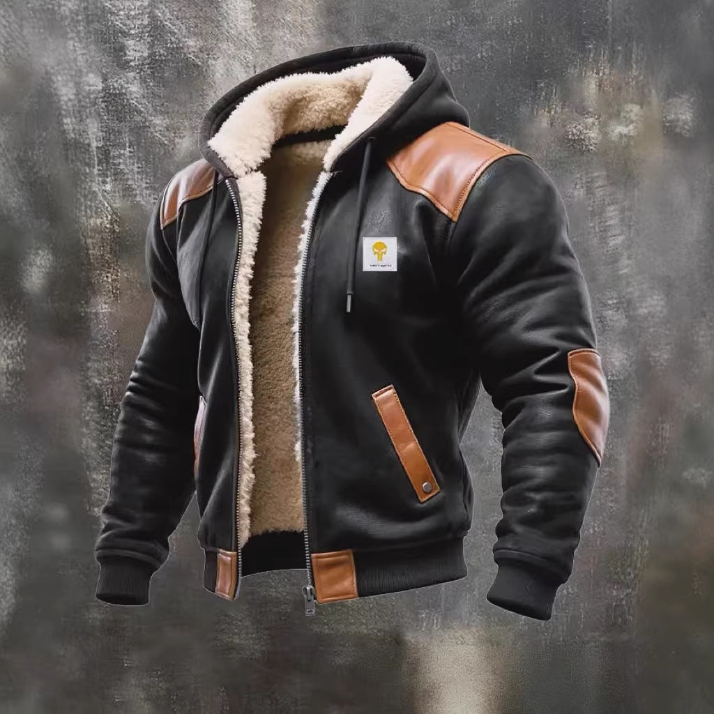 Herren nan gefütterte Bomberjacke mit Kapuze, Teddyfutter und Kontrastbesätzen Shop Nory
