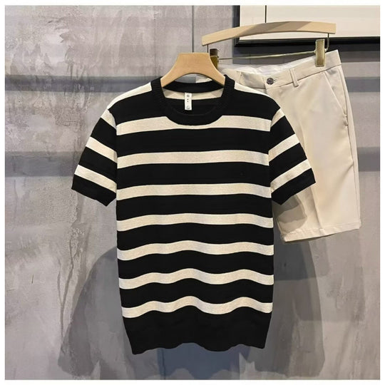Herren Modisches Kurzarmstripet T-Shirt Shop Nory