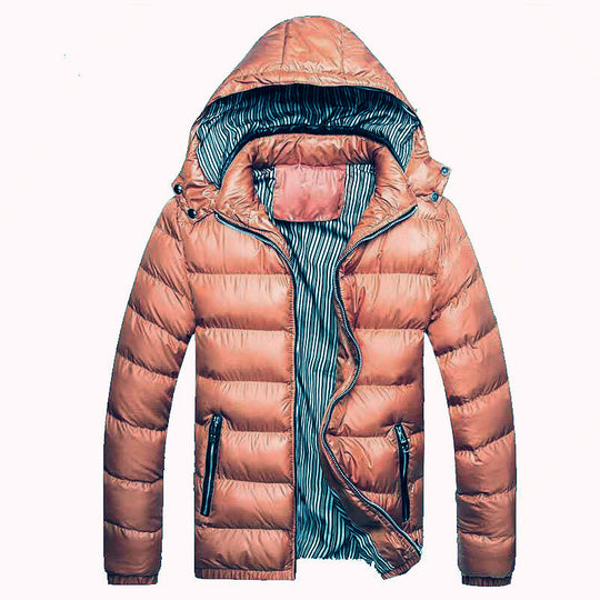 Herren Glänzende gesteppte Kapuzenjacke mit Thermo-Polsterung und gestreiftem Innenfutter Shop Nory