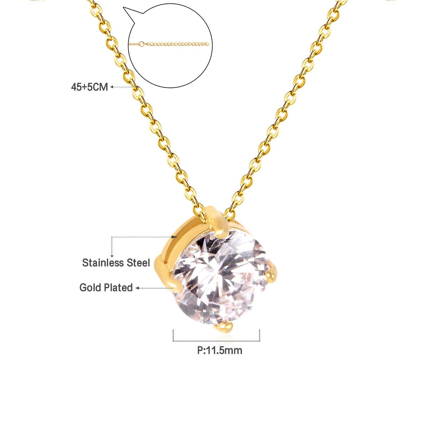 Damen Halskette mit herzförmigem Anhänger aus goldplattiertem Edelstahl und funkelndem Zirkonia Shop Nory