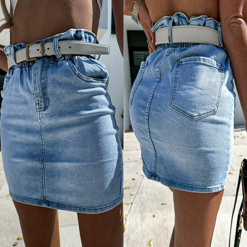 Damen Jeansrock mit elastischem Bund und modischem Gürtel