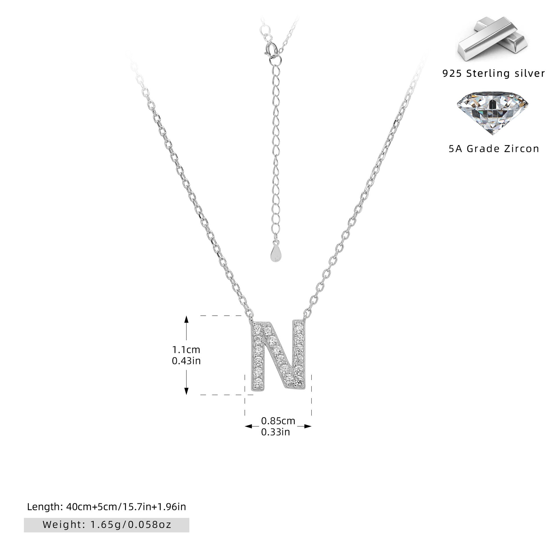 Damen Halskette mit Z-Anhänger und funkelnden Zirkonia Shop Nory