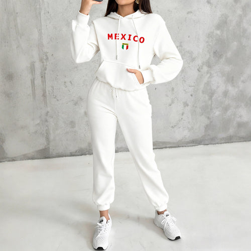 Damen nan kuscheliges Hoodie-Jogginganzug-Set mit Kapuze, Kängurutasche, soft gebürstetem Innenfutter und Mexico-Print Shop Nory