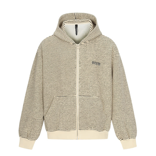 Unisex Gestreifte Kapuzen-Sweatjacke mit Reißverschluss und strukturierter Oberfläche Shop Nory