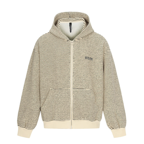 Unisex Gestreifte Kapuzen-Sweatjacke mit Reißverschluss und strukturierter Oberfläche Shop Nory