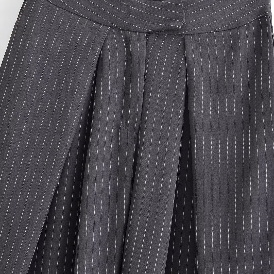 Damen Palazzo-Hose mit Nadelstreifen, vorn segmentierten Falten und hoher Bund Shop Nory