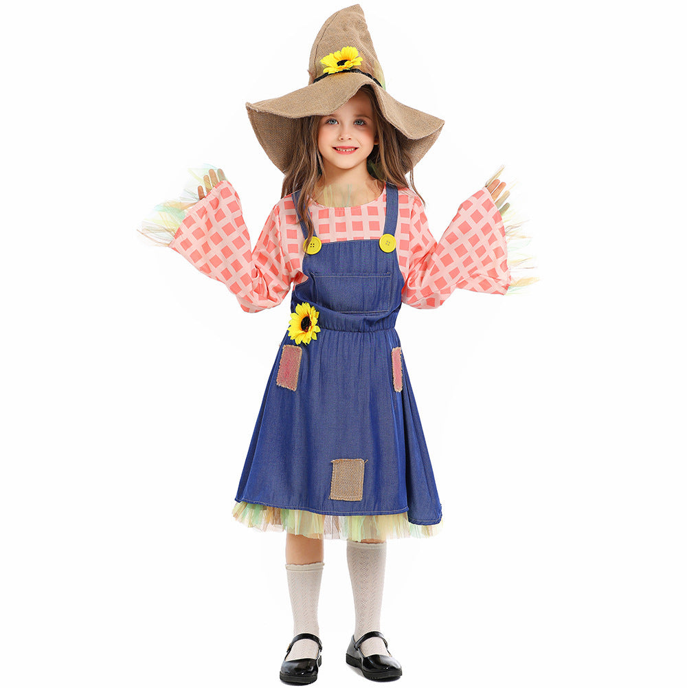 Mädchen Schürzenkleid mit Sonnenblumen-Akzenten und Hut Shop Nory