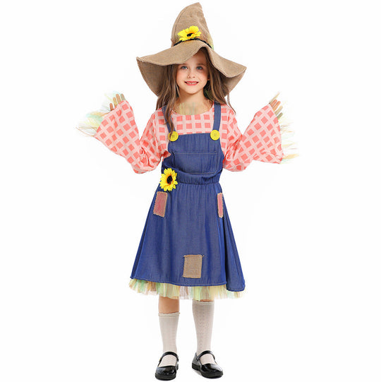 Mädchen Schürzenkleid mit Sonnenblumen-Akzenten und Hut Shop Nory