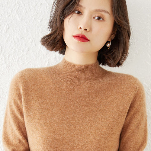 Damen Luxuriöser Kaschmir-Feinstrickpullover mit Stehkragen Shop Nory