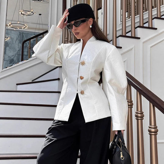 Damen Tailliertes Blazer‑Kostüm mit skulpturalen Ballonärmeln und Minirock Shop Nory
