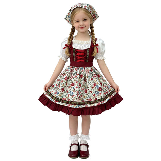 Damen nan traditionelles Kinderdirndl mit Schürze Haarband Spitzenbluse und Zierschnürung Shop Nory