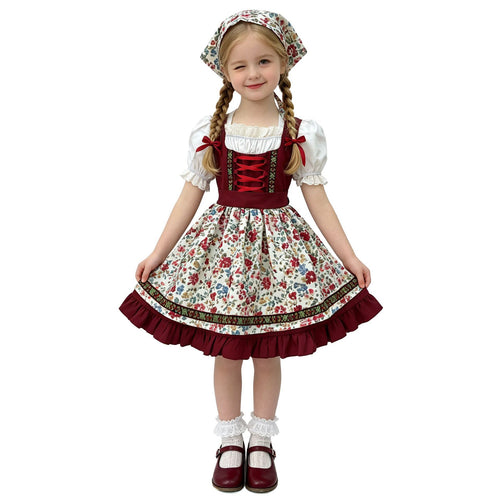 Damen nan traditionelles Kinderdirndl mit Schürze Haarband Spitzenbluse und Zierschnürung Shop Nory