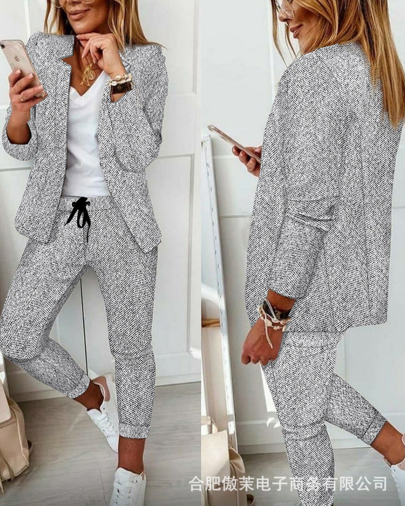 Damen Casual-Tailoring Zweiteiler mit strukturiertem Longblazer und Kordel-Jogpant Shop Nory