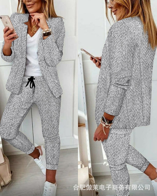 Damen Casual-Tailoring Zweiteiler mit strukturiertem Longblazer und Kordel-Jogpant Shop Nory
