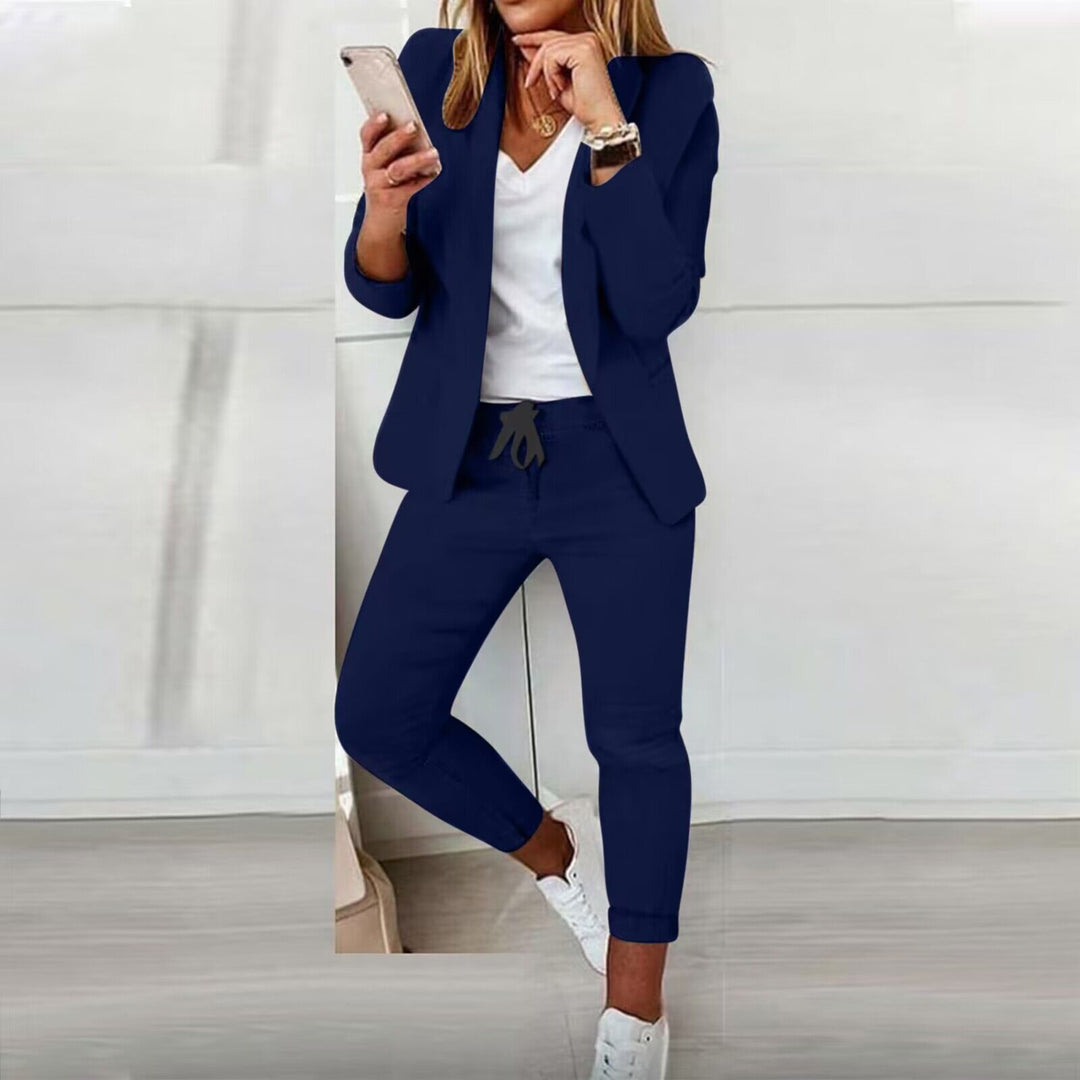 Damen nan lässiges Hosenanzug-Set mit Joggerhose, Kordelzug und tailliertem Blazer Shop Nory