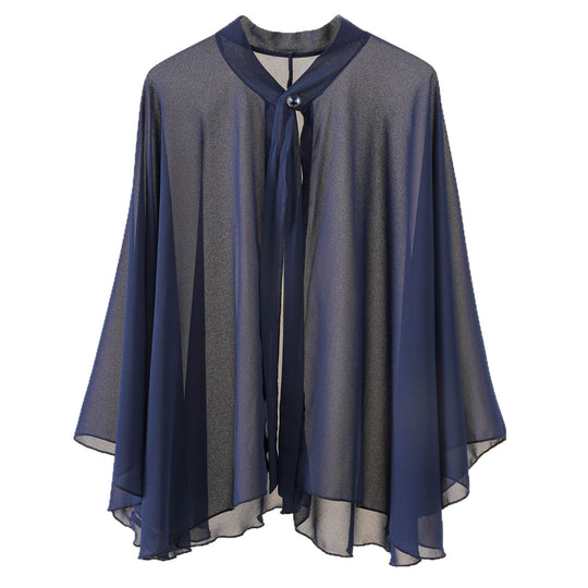 Damen Chiffon-Cape mit Schleifenkragen und Zierknopf Shop Nory