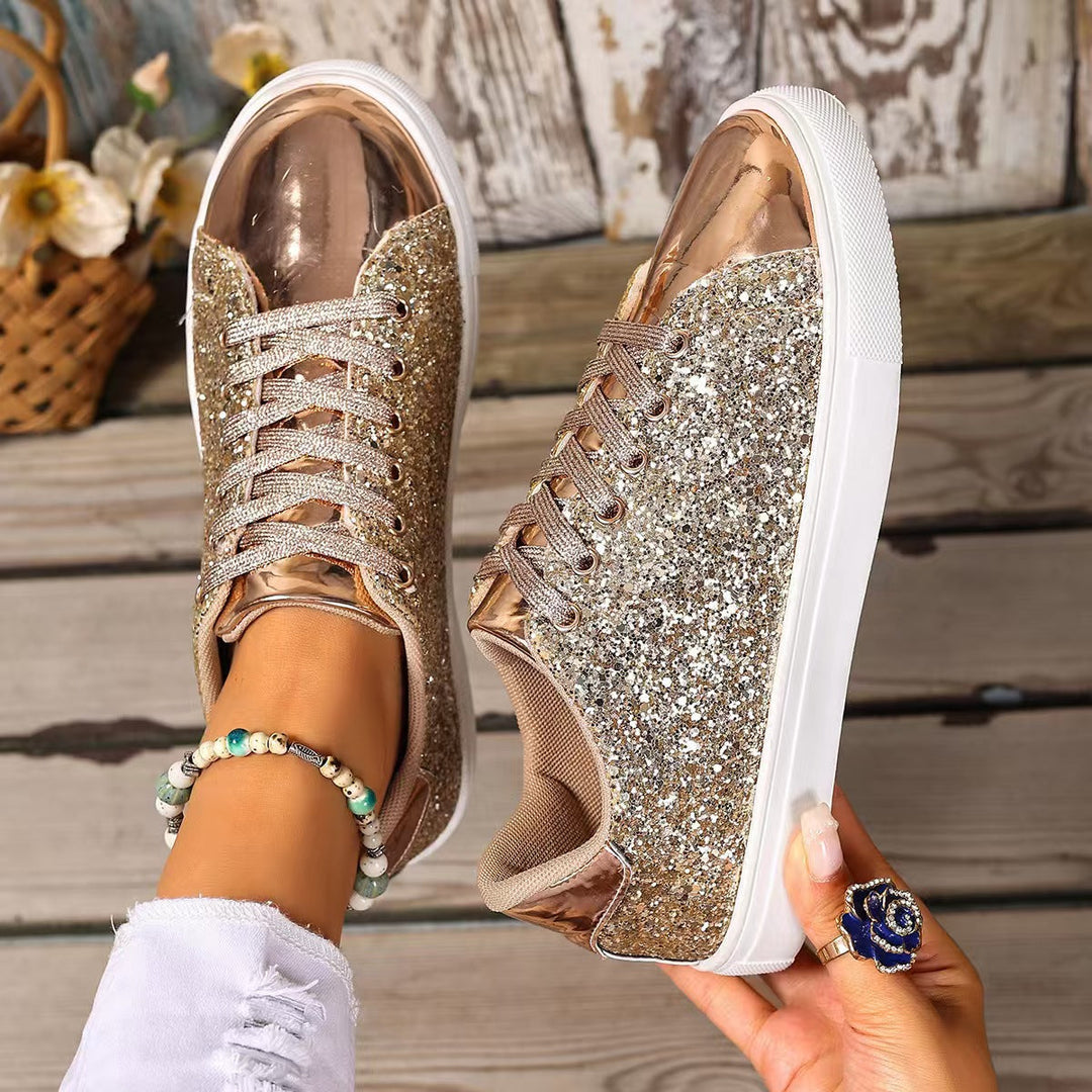 Damen Glitzernde Sneakers mit metallisch schimmerndem Obermaterial Shopnory
