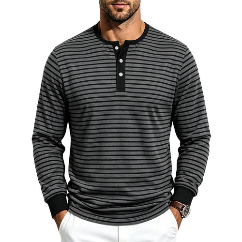 Herren Gestreiftes Langarm-Henleyshirt aus Baumwollmix Shop Nory