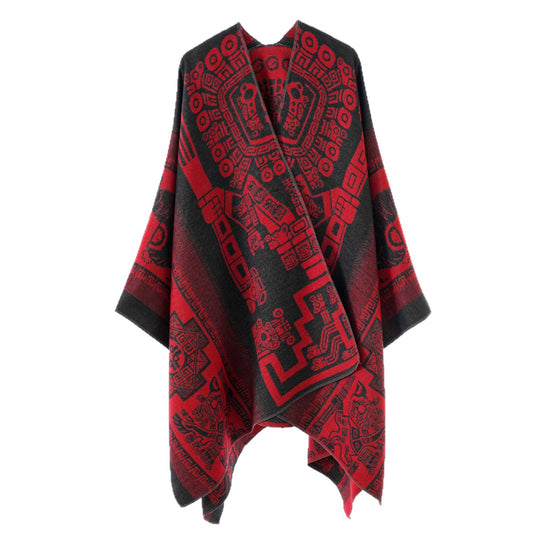 Damen Oversize‑Jacquard‑Wrapcape mit geometrischem Aztekenmuster Shop Nory