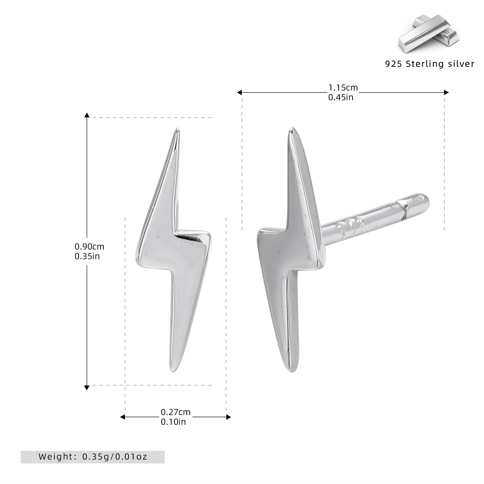 Damen Ohrstecker im modernen Blitzdesign aus hochwertigem 925 Sterling Silber Shop Nory