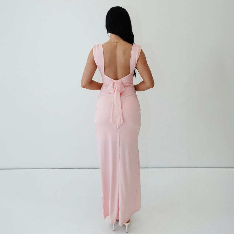 Damen Figurbetontes Maxi-Kleid mit elegantem Schlitz und Raffungen