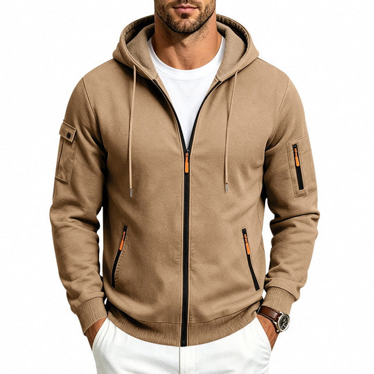 Herren Kapuzen-Reißverschlussjacke mit Ärmeltaschen, Kontrast-Zipper und Rippbündchen Shop Nory