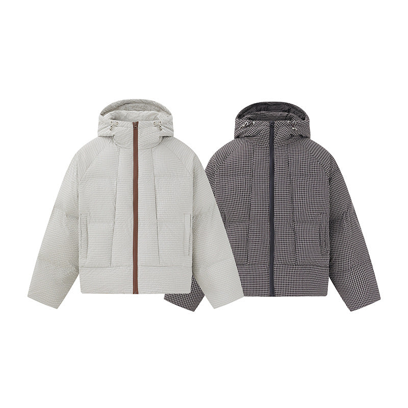 Unisex Kurz geschnittene wattierte Kapuzenjacke mit feiner Karosteppung Shop Nory