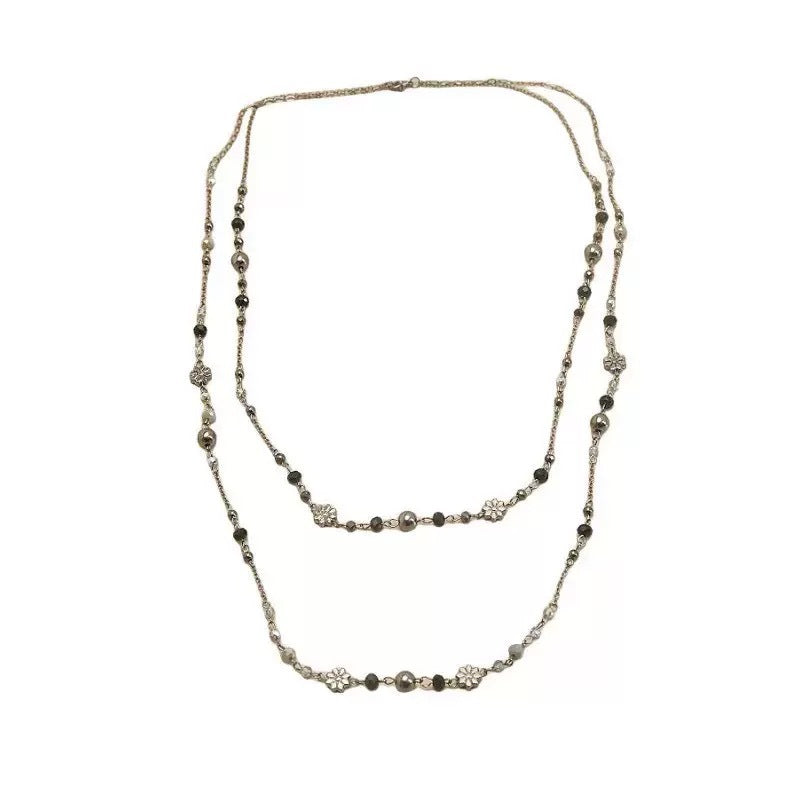 Damen mehrlagige Halskette mit floralem Design und funkelnden Akzenten Shop Nory