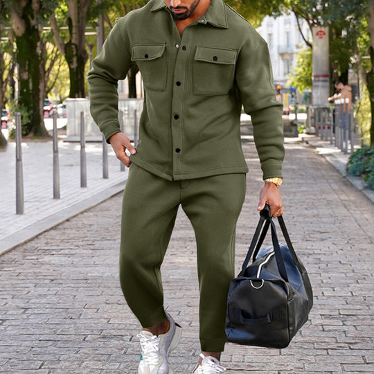 Herren nan zweiteiliges Overshirt- und Jogginghose-Set aus strukturiertem Jersey mit aufgesetzten Brusttaschen und konischer Silhouette Shop Nory