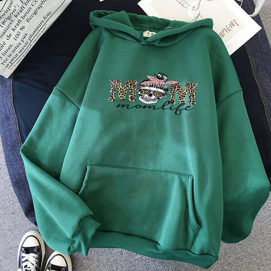Damen nan Kapuzenpullover mit "Momlife" Skull-Print, Kängurutasche, weichem Fleece-Innenfutter und lockerer Oversize-Passform Shop Nory