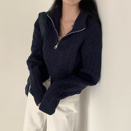 Damen Grob gestrickte Zip-Cardigan Shop Nory