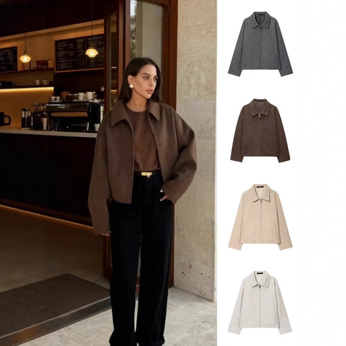 Damen Boxy Wollmix-Blousonjacke mit Reißverschluss und Hemdkragen Shop Nory