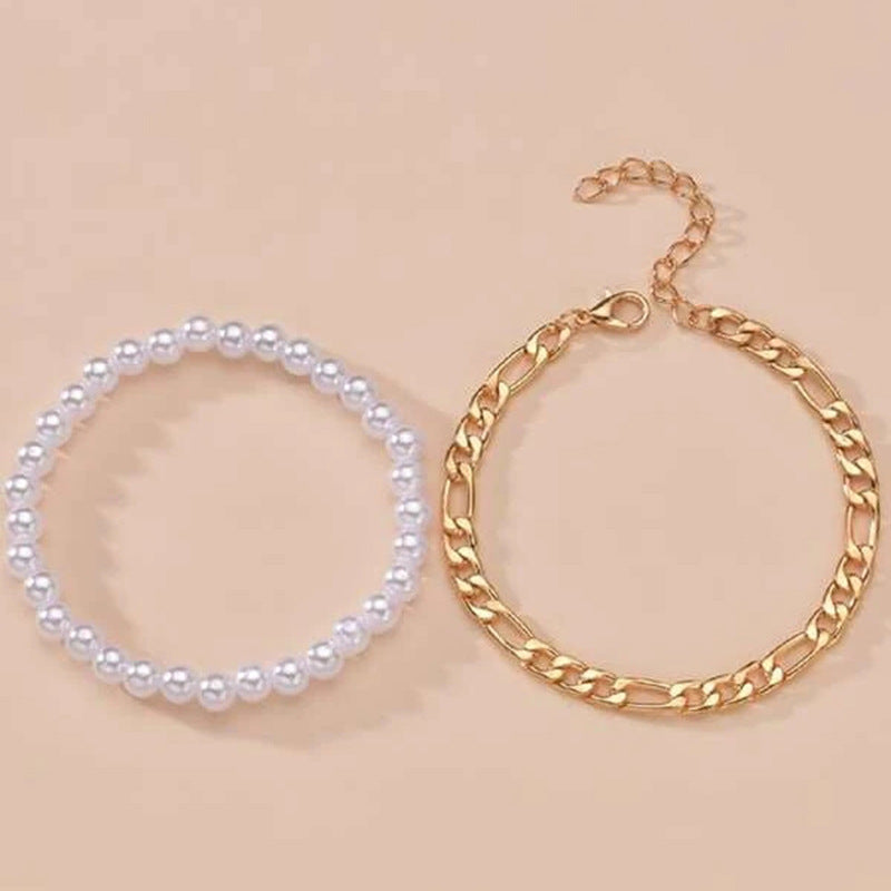 Damen modische Halskette mit Perlen und Kettengliedern Shop Nory