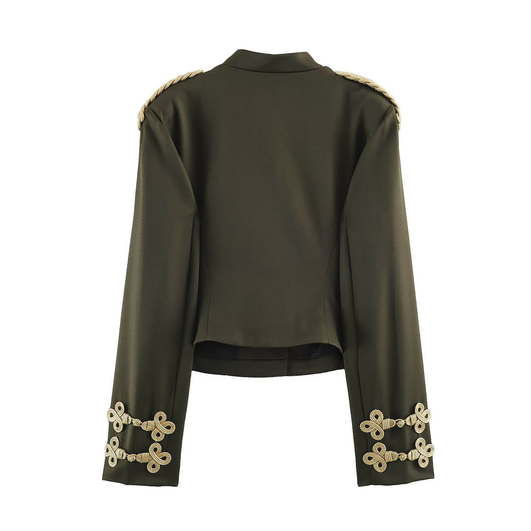 Damen Kurzer Militärblazer mit geflochtenen Epauletten und Zierknoten-Ärmeln Shop Nory