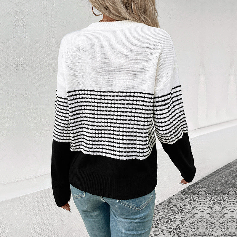 Damen Modischer Strickpullover mit Blockstreifen Shop Nory