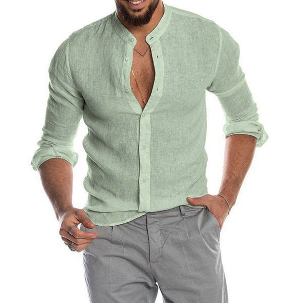 Herren Leinenhemd mit modernem Henley-Ausschnitt und Struktur