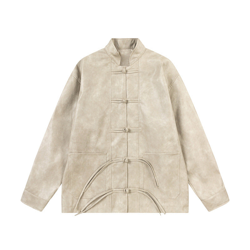 Unisex Asiatisch inspiriertes Oversize-Jackett mit Mandarinkragen und Knotenverschlüssen Shop Nory