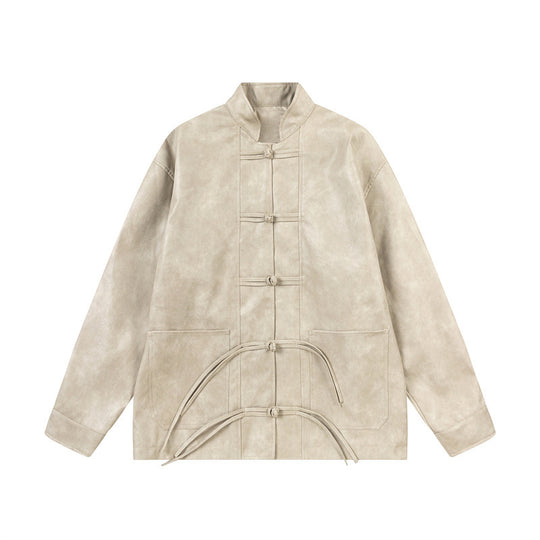Unisex Asiatisch inspiriertes Oversize-Jackett mit Mandarinkragen und Knotenverschlüssen Shop Nory