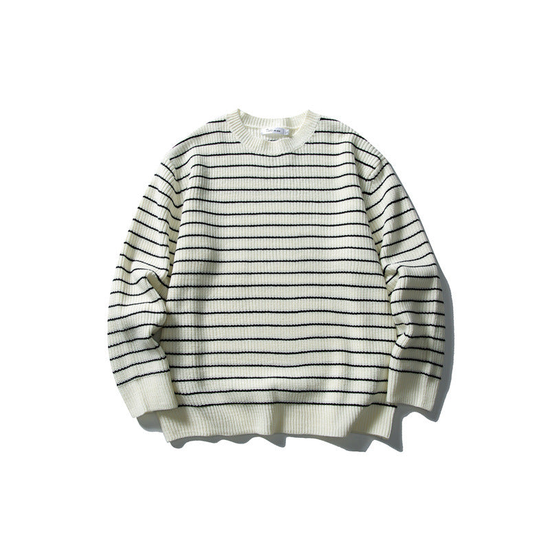 Unisex Breitripp-Strickpullover mit maritimem Streifenmuster und geradem Saum Shop Nory