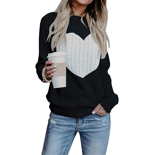 Damen Strickpullover mit Herzapplikation, Rippbündchen und legerer Passform Shop Nory