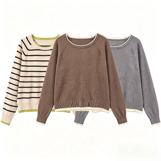 Damen Feinstrick-Pullover mit Lagenoptik, Rundhalsausschnitt und Raglanärmeln Shop Nory