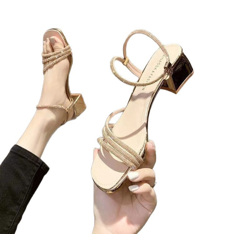 Damen Elegante Strass‑Riemchen Sandaletten mit quadratischer Zehenbox und stabilem Blockabsatz Shop Nory