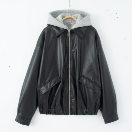 Damen Oversize Kunstleder-Blouson mit Kapuzen-Einsatz und aufgesetzten Pattentaschen Shop Nory