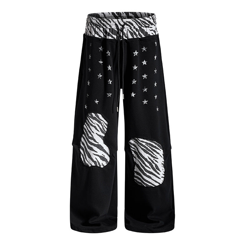 Damen Lässige Palazzo-Jogginghose mit Elastbund, Zebra‑Kniepatches und Sternen‑Print Shop Nory