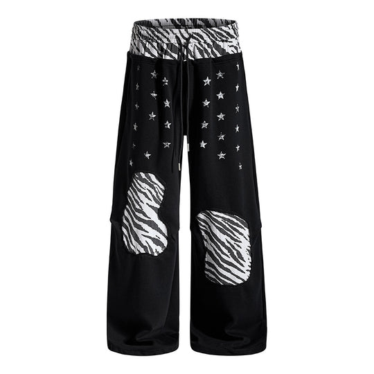 Damen Lässige Palazzo-Jogginghose mit Elastbund, Zebra‑Kniepatches und Sternen‑Print Shop Nory