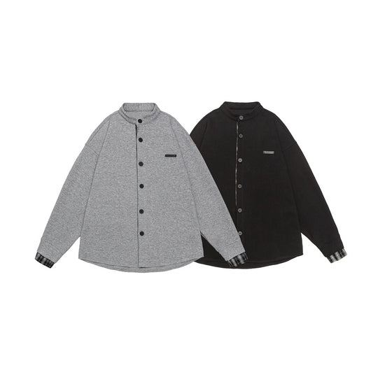Unisex Oversize-Hemdjacke im Sweat-Overlay mit Stehkragen und karierter Innenmanschette Shop Nory