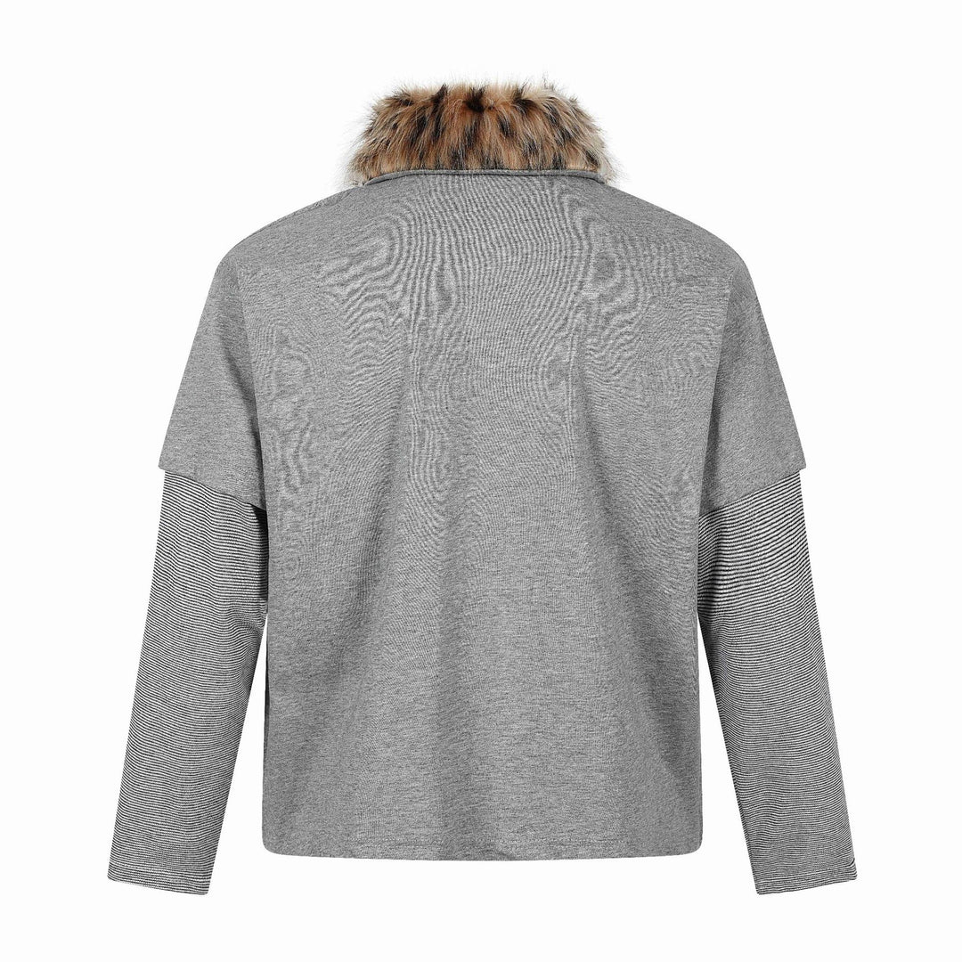 Damen Layered-Optik Langarm-Polo mit Kunstfellkragen und Wappenstickerei Shop Nory