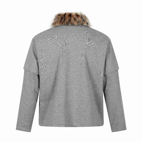 Damen Layered-Optik Langarm-Polo mit Kunstfellkragen und Wappenstickerei Shop Nory
