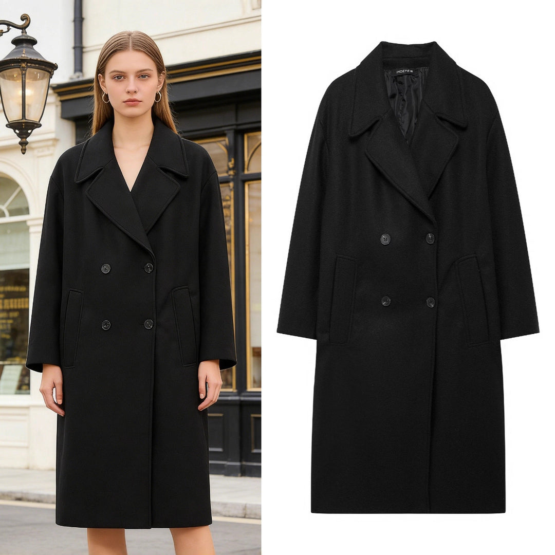 Damen Doppelreihiger Wollmix-Mantel mit Oversize-Schnitt und Reverskragen Shop Nory